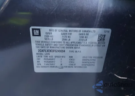 2015 GMC Terrain Slt-1 из США, поврежденный, VIN 2GKFLXEK5F6249094